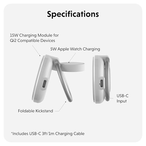 HyperJuice 2-in-1 Wireless Charger Qi2 Magnetic Stand — Fast Wireless Charger for iPhone, Apple Watch, & Qi Compatible Devices — Compact Adjustable 2 in 1 Charging Station Apple w/Built-in Kickstand - style: 2-in-1