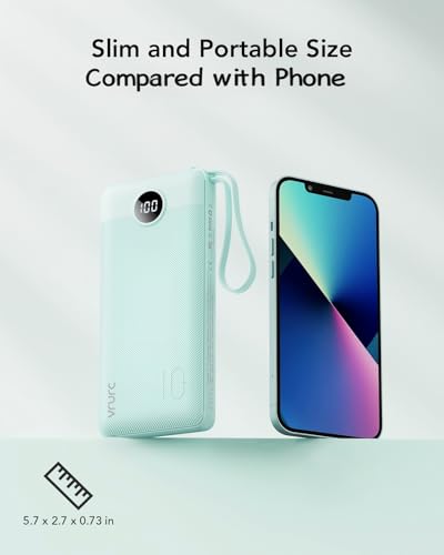 VRURC Portable Charger, Slim Power Bank Built-in 4 Cables, Travel Essential - color: Green