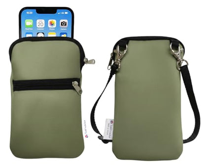 Tainada Neoprene 2-Zip Phone Pouch w/Crossbody, Neck Lanyard (Olive Green) | For Men/Women; Water-resistant neoprene material, shockproof, lightweight; Compatible with most of smartphones - color: Olive Green