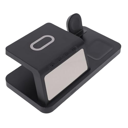 Wireless Charging Station, Certified 15W Fast Multiple Device Charger, Portable Charging Stand with Digital Alarm Clock for Phone Watch Earbuds Bedroom Desktop