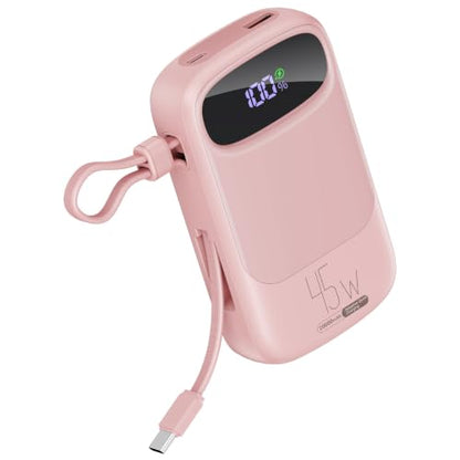 RETMSR Portable Charger 20000mAh 45W USB C Fast Charging, Built-in Cable - color: Misty Pink