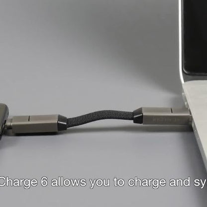 Rolling Square inCharge 6 - Keychain USB C Charger Cable, Lightning Cable and Micro-USB for Smartphone, Universal Cable Charger 6 in 1, USB Plug, 15W, Gold - color: Gold