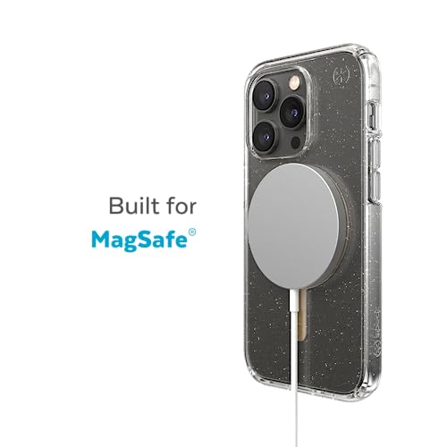 Speck Clear iPhone 14 Pro Max Case - Drop Protection, Scratch Resistant Dual Layer Slim Case for 6.7 Inch iPhones 14 Pro Max - MagSafe Compatible - Anti-Yellowing - Presidio Perfect Clear/Gold Glitter - color: Clear/Gold Glitter