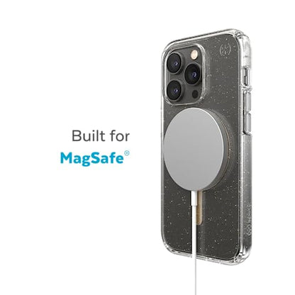 Speck Clear iPhone 14 Pro Max Case - Drop Protection, Scratch Resistant Dual Layer Slim Case for 6.7 Inch iPhones 14 Pro Max - MagSafe Compatible - Anti-Yellowing - Presidio Perfect Clear/Gold Glitter - color: Clear/Gold Glitter
