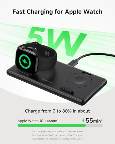 SwanScout Dual Charger for Apple Watch 11/Ultra 3/SE 3/Ultra 2/Ultra/SE 2/SE/10/9/8/7/6/5/4/3/2, Portable Charging Dock for 2 Apple Watches, SwanScout 507DA (Black) - color: Black