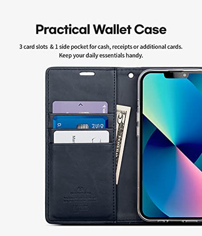 GOOSPERY Bluemoon Wallet Compatible with iPhone 13 Mini Case, Premium PU Leather Standing Feature Flip Card Holder Phone Cover (Navy) - color: Navy, size: iPhone 13 Mini