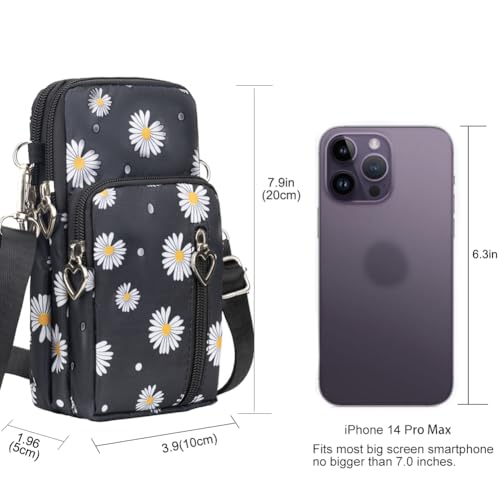 Small Crossbody Bag for Women, Multi Zip Pockets Nylon Wallet Purse Credit Card Holder with Detachable Hand Strap - color: Chrysanthemum