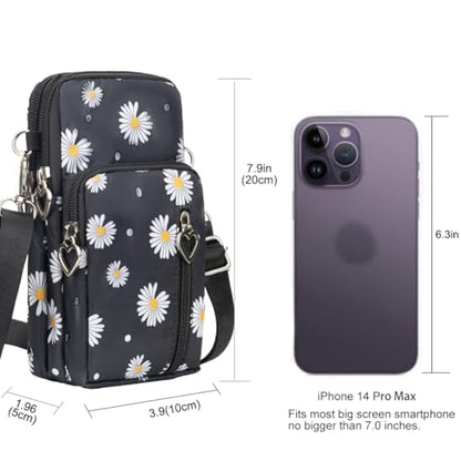 Small Crossbody Bag for Women, Multi Zip Pockets Nylon Wallet Purse Credit Card Holder with Detachable Hand Strap - color: Chrysanthemum