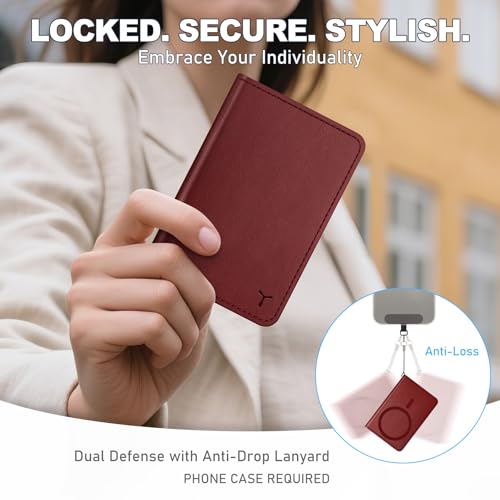 TUCCH for Magsafe Wallet, 6 Card Holders with RFID Blocking, Dark Red | for iPhone 17/17e/16/15/14/13/12 Pro/Pro Max/Plus, Clear ID Window, Magnetic Closure, PU Leather - color: Dark Red
