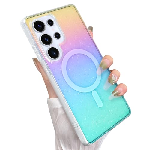 Glitter Case for Samsung Galaxy S25 Ultra Case, Iridescent Colors | Compatible with Magsafe, Cute Aesthetic Gradient Girly Sparkly Bling Rainbow Magnetic Phone Cover for Women Girls - color: Iridescent Glitter, size: Samsung Galaxy S25 Ultra