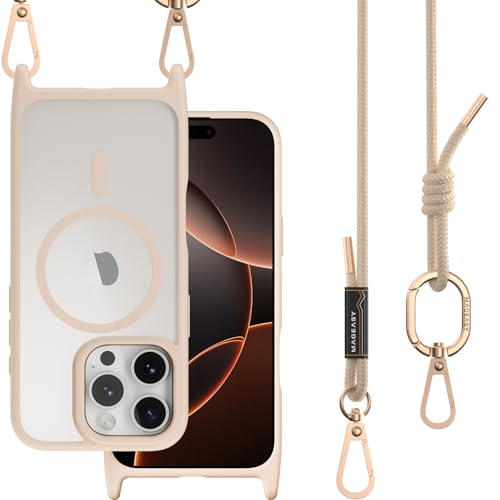 MAGEASY Roam MagSafe Crossbody iPhone Case with Adjustable Strap for iPhone 16 Pro, Magnetic Case with Detachable Lanyard, 16FT Drop Defense, Camera Control Compatible (Rosé) - color: Rosé, size: iPhone 16 Pro