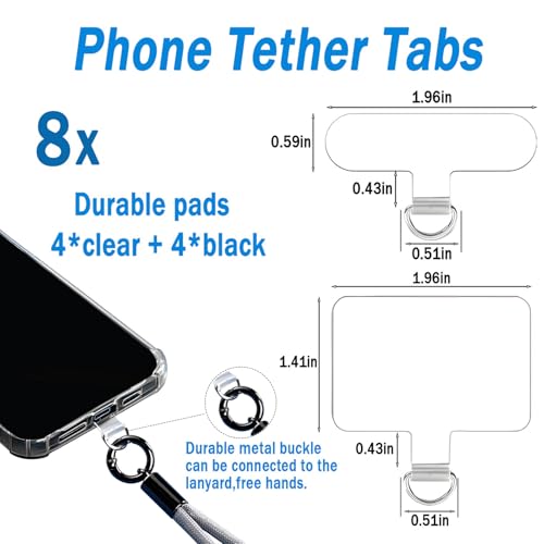 8 Pack Phone Tether Tab, Universal TPU Phone Lanyard Patch Without Adhesive - color: 8pcs Black/Ts