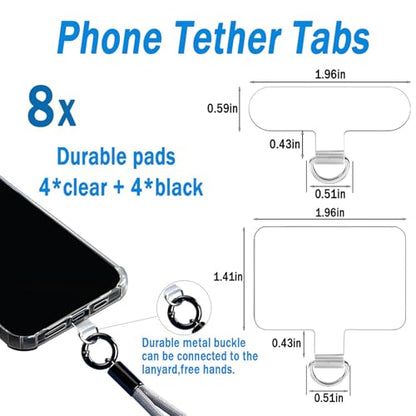 8 Pack Phone Tether Tab, Universal TPU Phone Lanyard Patch Without Adhesive - color: 8pcs Black/Ts
