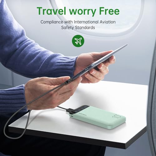 YOBON Power Bank 10000mAh Portable Charger Slim Battery Pack with 2 USB 2.4A Outputs and USB C in/Out Compatible with Huawei iPhone 16 15 14 13 12 iPad Samsung Galaxy S20 Android Tablet (Light Green) - color: Light Green