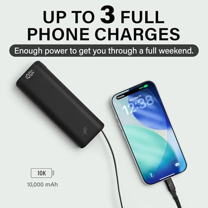 Nimble Champ Stretch Portable Charger with USB-C Cable, 10000mAh Power Bank - color: Black
