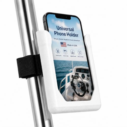 Universal Strap-On Phone Holder Mount | Attaches to Boat Rails, Golf Carts, Strollers, Wheelchairs, Bikes, Scooters & Fitness Equipment | Phone Cradle with Secure Straps | Made in USA (White) - color: White