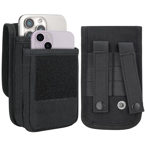 Urvoix Dual Cell Phone Pouch, Tactical MOLLE Belt Holster for Two Phones | Dual-Pocket Utility Belt Phone Holder for Power Bank & Cards, Heavy Duty Nylon Phone Bag for iPhone 17 Pro Max/16 Pro/15 Plus - color: Dual Bag