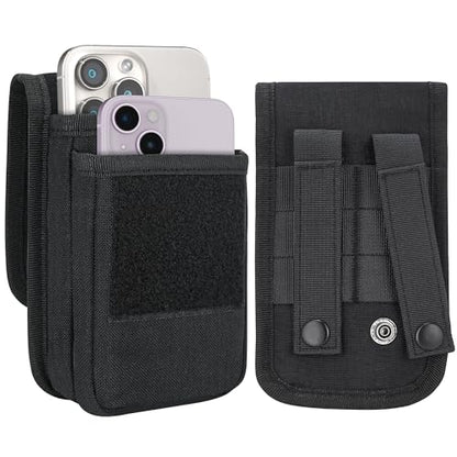 Urvoix Dual Cell Phone Pouch, Tactical MOLLE Belt Holster for Two Phones | Dual-Pocket Utility Belt Phone Holder for Power Bank & Cards, Heavy Duty Nylon Phone Bag for iPhone 17 Pro Max/16 Pro/15 Plus - color: Dual Bag