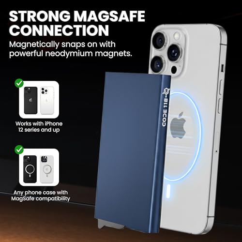 CODE 118 Wallet for Men - Slim Minimalist Aluminum Magnetic Card Holder - RFID Blocking Front Pocket Mag Safe Wallet with Strong Magnet Attachment (Pacific Blue) - color: Pacific Blue
