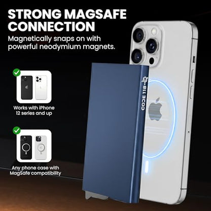 CODE 118 Wallet for Men - Slim Minimalist Aluminum Magnetic Card Holder - RFID Blocking Front Pocket Mag Safe Wallet with Strong Magnet Attachment (Pacific Blue) - color: Pacific Blue