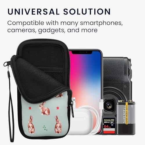 kwmobile Neoprene Sleeve for Smartphone Size XXL - 7" - Shock Absorbing Pouch Case - Protective Phone Bag - Rabbits and Flowers White/Brown/Gray Green - style: Rabbits and Flowers 02-05-172