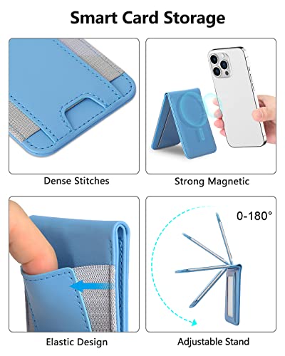 for MagSafe Wallet with Adjustable Stand, 9 Card Holder, Open ID Window - color: Light Sky Blue