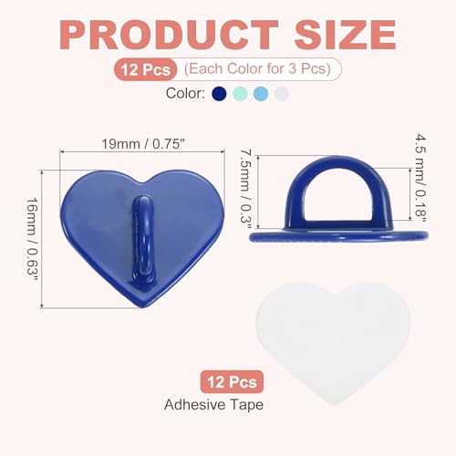 MECCANIXITY 12 Pcs Heart Phone Charm Hook, Adhesive Cell Phone Charm Holder Metal Finger Grip Loop for DIY Case Pad Tablet, White/Mint Green/Sky Blue/Deep Blue - color: White/Mint Green/Sky Blue/Deep Blue