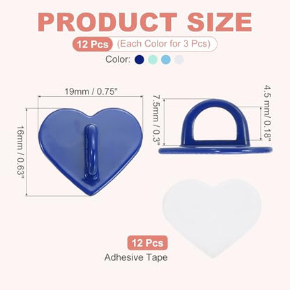 MECCANIXITY 12 Pcs Heart Phone Charm Hook, Adhesive Cell Phone Charm Holder Metal Finger Grip Loop for DIY Case Pad Tablet, White/Mint Green/Sky Blue/Deep Blue - color: White/Mint Green/Sky Blue/Deep Blue