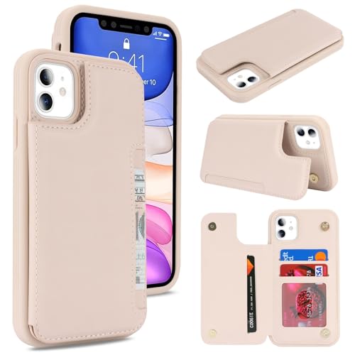 iCoverCase Compatible with iPhone 11 Case with Card Holder, Wallet Phone Case for Women Men RFID Blocking PU Leather Protective Case 6.1 Inch (Beige) - color: Beige
