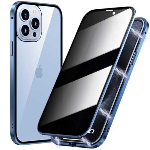 Magnetic Titanium for iPhone 15 Privacy Screen Case Full Body Cover - color: Blue Titanium, size: iPhone 15