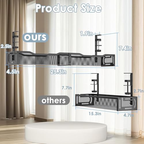 Cable Management, 25'' Cable Management Under Desk, Cable Tray - color: Black, size: 25'' (1 Pack)