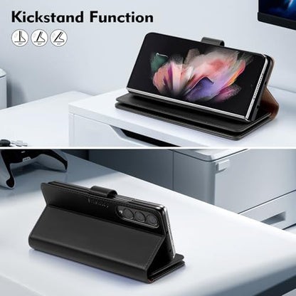 Shieldtop Compatible with Samsung Galaxy Z Fold 3 Wallet Case with Card Holder,Women Man RFID Blocking PU Leather Flip Shockproof Protective Cover Credit Card Holder Slots Kickstand,Black - color: Black, size: Samsung Galaxy Z Fold 3