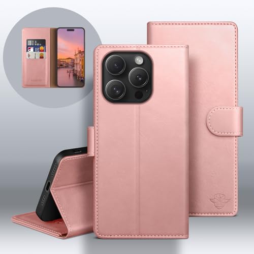 Wallet Case for iPhone 15 Pro Max 6.7", Pink | RFID-Blocking Card Holder, Kickstand, Magnetic Closure, PU Leather Folio Flip Cover, Protective Women Men Cases - color: Rose Gold, size: iPhone 15 Pro Max