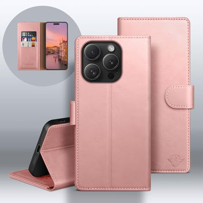 Wallet Case for iPhone 15 Pro Max 6.7", Pink | RFID-Blocking Card Holder, Kickstand, Magnetic Closure, PU Leather Folio Flip Cover, Protective Women Men Cases - color: Rose Gold, size: iPhone 15 Pro Max