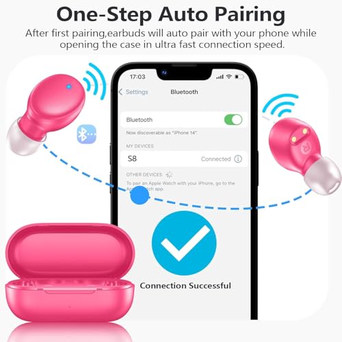 MOZOTER Mini Wireless Earbuds Bluetooth 5.3 in Ear Headphones Headsets - color: Barbie Pink