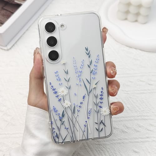 for Samsung Galaxy S23 Plus Case, Floral Flowers Cute Aesthetic Clear Lavender Pattern Case for Women Girls,Transparent Slim Soft Shockproof Cover for S23 Plus,Purple Lavender - color: Purple Lavender, size: for Samsung Galaxy S23 Plus