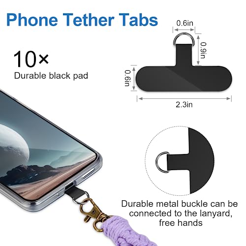 Phone Tether Tab, 10 Pieces Universal Phone Lanyard Patch Without Adhesive,Phone Lanyard Replacement Part for Cell Phone Strap(Black) - color: Black