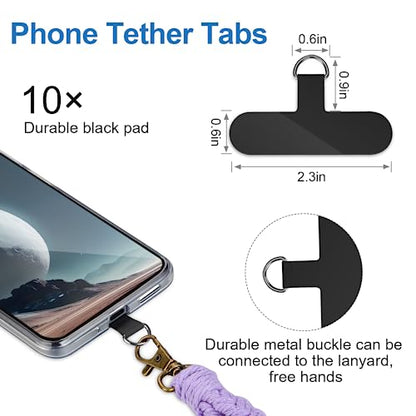 Phone Tether Tab, 10 Pieces Universal Phone Lanyard Patch Without Adhesive,Phone Lanyard Replacement Part for Cell Phone Strap(Black) - color: Black