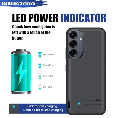 [New Battery Case for Samsung Galaxy S25 S24, 5000mAh Rechargeable Extended Battery Charging Charger Case, Add 100% Extra Juice (6.2 Inches) Black