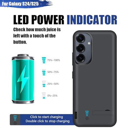 [New Battery Case for Samsung Galaxy S25 S24, 5000mAh Rechargeable Extended Battery Charging Charger Case, Add 100% Extra Juice (6.2 Inches) Black
