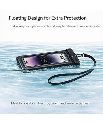 Floating Waterproof Phone Pouch (2-Pack), IPX8 Dry Bag with Built-in Airbag, Touch-Friendly Clear Case with Lanyard for Beach, Swimming, Kayaking & Cruise, Fits Phones up to 7.2" (Black-Pink) - color: Black-Pink
