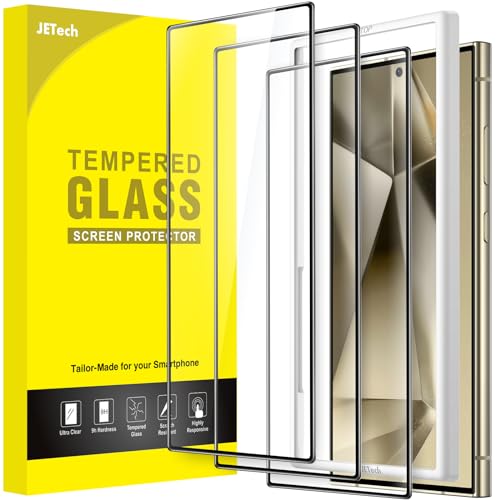 JETech Full-Coverage Screen Protector for Samsung Galaxy S24 Ultra, 3-Pack | Black Edge Tempered Glass, Easy Installation Tool, HD Clear, Case-Friendly - size: Galaxy S24 Ultra