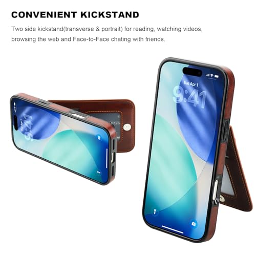 KIHUWEY for iPhone 17 Pro Max Wallet Case Card Holder Kickstand, Brown | Credit Card Slots, PU Leather, Magnetic Clasp, Flip Heavy Duty Protection Cover for Men - color: Brown
