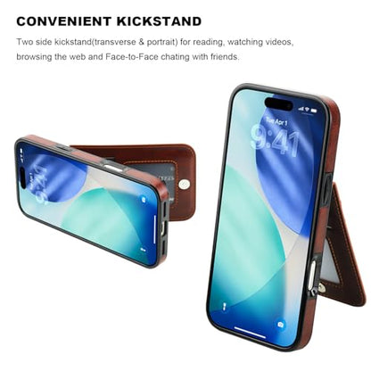 KIHUWEY for iPhone 17 Pro Max Wallet Case Card Holder Kickstand, Brown | Credit Card Slots, PU Leather, Magnetic Clasp, Flip Heavy Duty Protection Cover for Men - color: Brown
