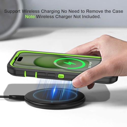 for iPhone 15 Case Heavy Duty Protective Shockproof Dropproof 3-Layer Full Body Protection [Without Screen Protector] Tough Rugged Cover for Apple iPhone 15 6.1 inch 2023,Navy Grey/Green - color: Navy Grey/Green