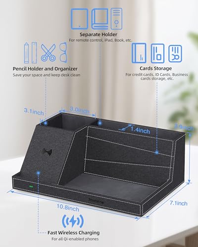 Wireless Charger with Desk Organizer, Fast Charging Station - color: Black-Cross Pattern