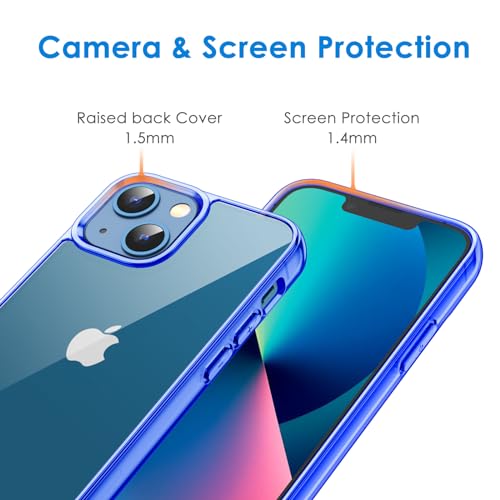 JETech Case for iPhone 13, Anti-Yellowing, Blue | Shockproof Protection, Scratch Resistant Hard PC Back, Durable Transparent TPU Bumper - color: Blue