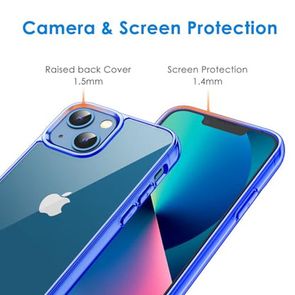 JETech Case for iPhone 13, Anti-Yellowing, Blue | Shockproof Protection, Scratch Resistant Hard PC Back, Durable Transparent TPU Bumper - color: Blue