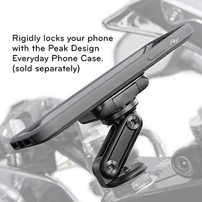 Peak Design Mobile Motorcycle Stem Phone Mount, Non-Charging, SlimLink Mounting Technology, Rigid Arm, Fits Hollow Steering Stem Nuts (13-26mm), Vibration Isolator, Motorcycle Phone Mount