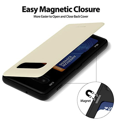 GOOSPERY Magnetic Door Bumper Compatible with Galaxy S10 Plus, Card Holder Wallet Case Easy Magnet Auto Closing Protective Dual Layer Sturdy Phone Back Cover - White - color: White, size: Galaxy S10 Plus